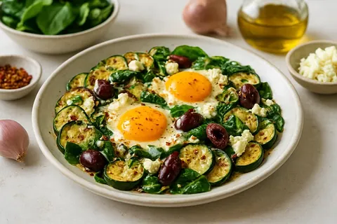Mediterranean Zucchini & Feta Egg Bake with Kalamata Olives