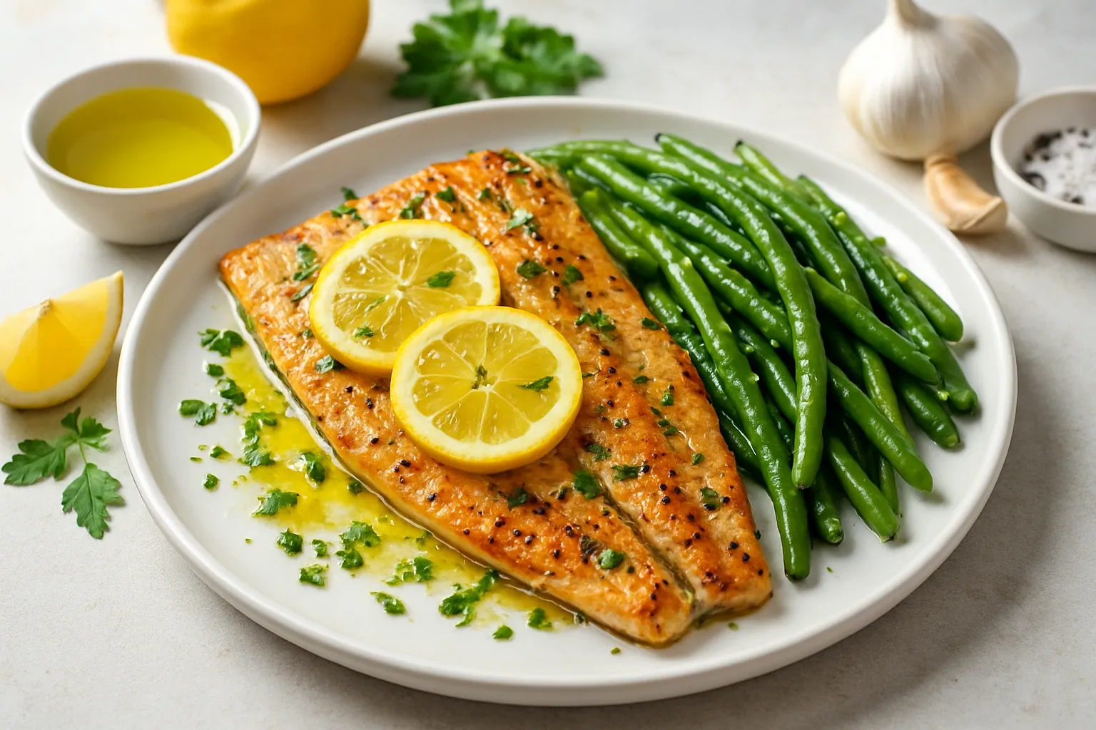 Lemon-Garlic Grilled Trout with Green Beans
