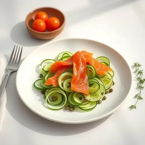 Smoked Salmon Cucumber Ribbon Salad with Capers