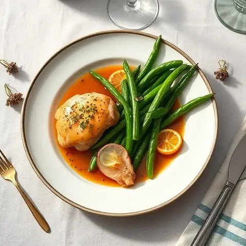 Rose & Citrus Poached Chicken with Steamed Green Beans