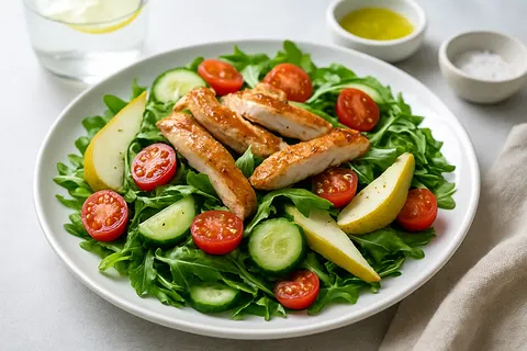 Fresh Pear & Rocket Salad with Grilled Turkey Strips