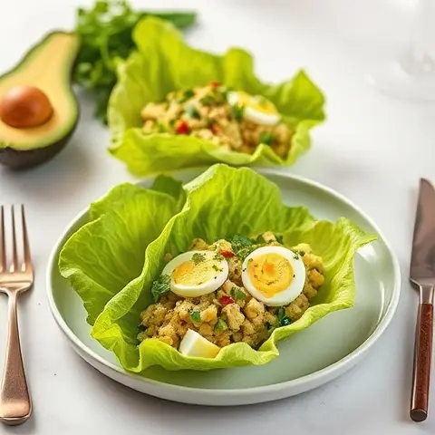 Avocado-Cilantro Egg Salad Lettuce Boats