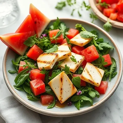Grilled Halloumi & Watermelon Arugula Salad