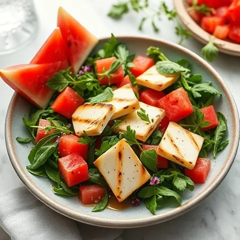 Grilled Halloumi & Watermelon Arugula Salad