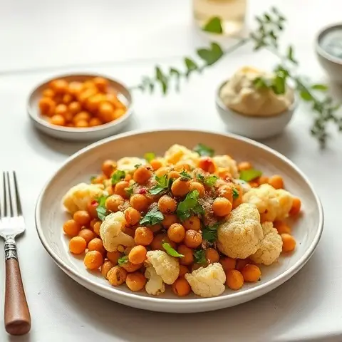 Moroccan-Spiced Chickpeas and Roasted Cauliflower