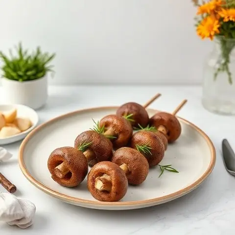 Garlic and Rosemary Marinated Mushroom Skewers