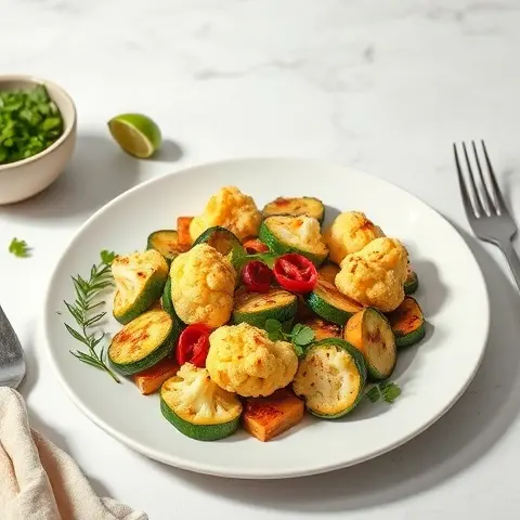 Cumin-Lime Roasted Zucchini & Cauliflower
