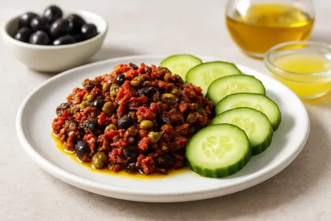 Olive-Tomato Tapenade with Cucumber Slices