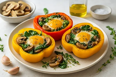 Mushroom and Herb Egg Bake in Bell Peppers
