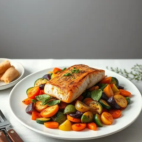 Herb Roasted Veggies with Grilled Salmon