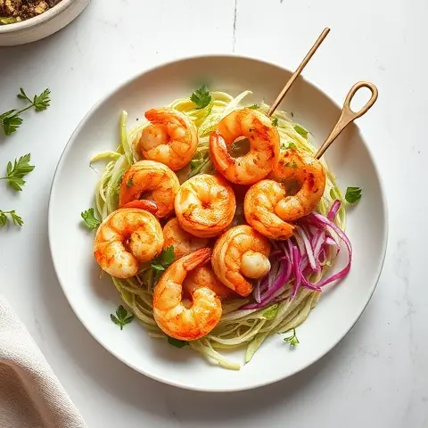 Chili-Lime Shrimp Skewers with Cabbage Slaw