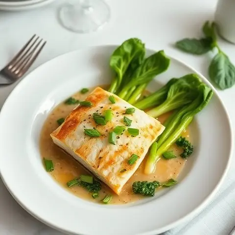 Ginger-Scallion Steamed Sea Bass with Bok Choy