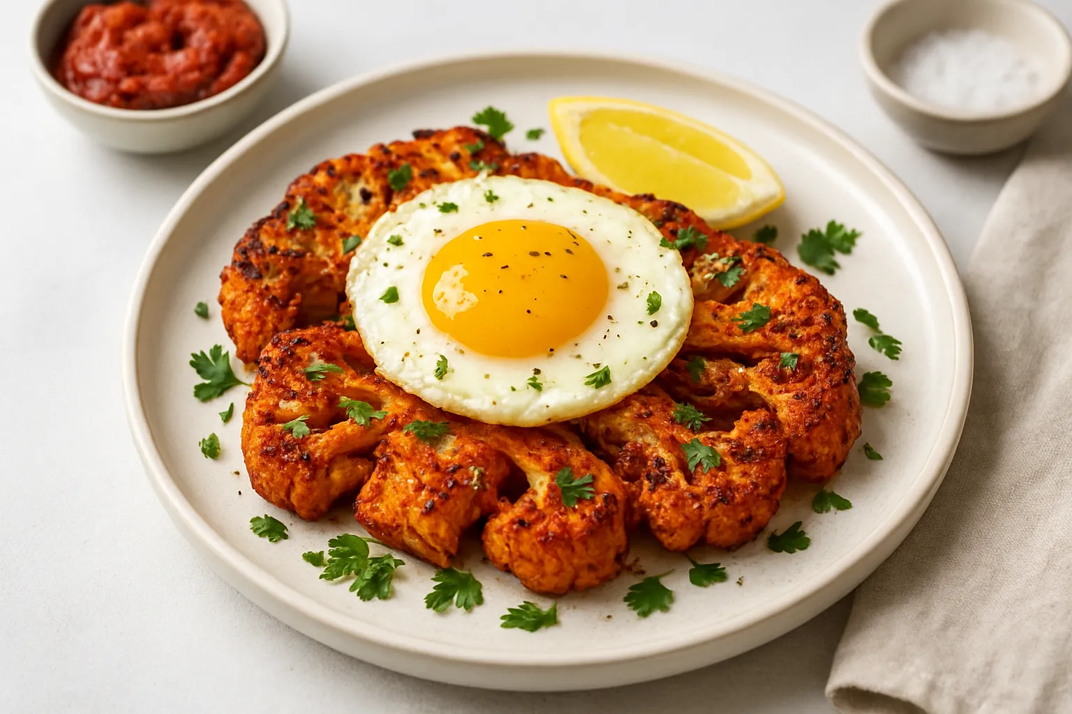 Harissa-Spiced Cauliflower Steaks with Fried Egg