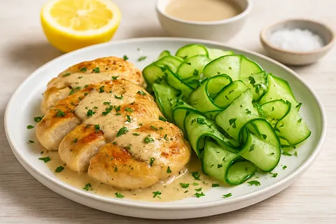 Lemon-Tahini Chicken & Cucumber Ribbons