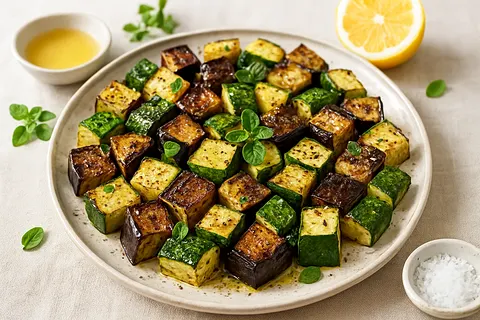 Lemon-Oregano Roasted Eggplant & Zucchini Mosaic