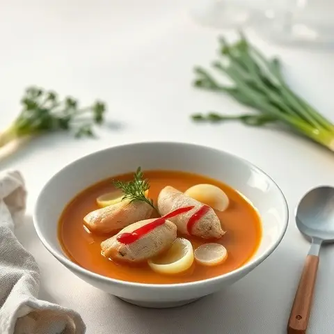 Ginger-Poached Chicken and Leek Broth