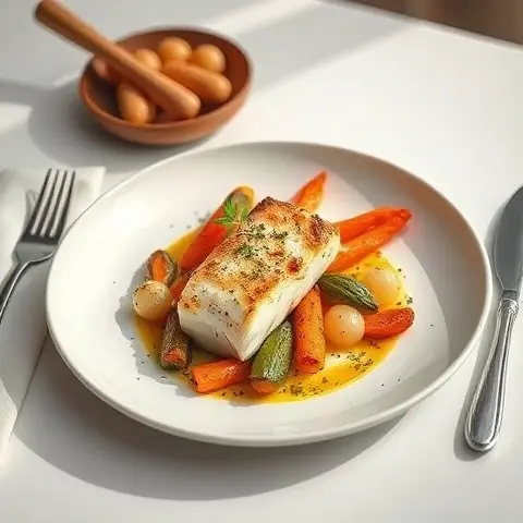 Cardamom‑Scented Baked Cod with Roasted Carrot & Celeriac