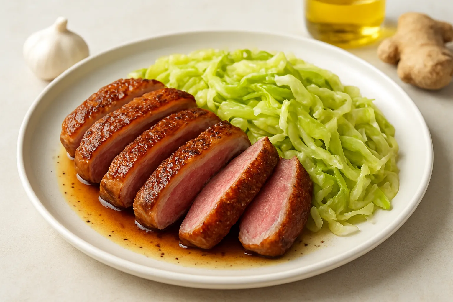 Pan-Roasted Duck Breast with Steamed Cabbage Ribbons