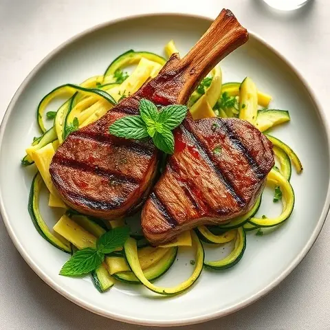 Grilled Lamb Chops with Minted Zucchini Ribbons