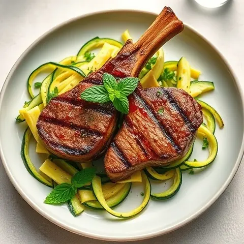 Grilled Lamb Chops with Minted Zucchini Ribbons