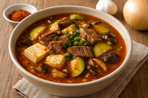 Doenjang Jjigae with Brisket, Silken Tofu and Zucchini