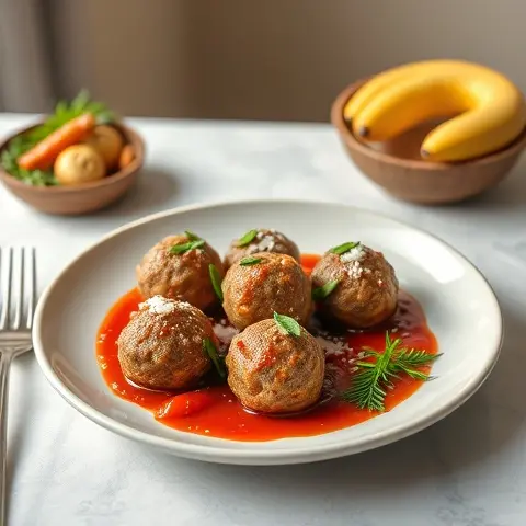 Coconut-Garlic Turkey Meatballs in Roasted Pepper Sauce