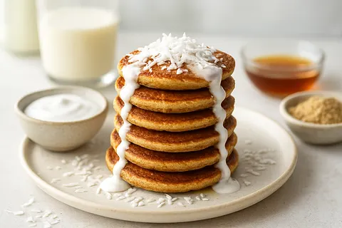 Tigernut Banana-Free Pancake Minis with Coconut Drizzle