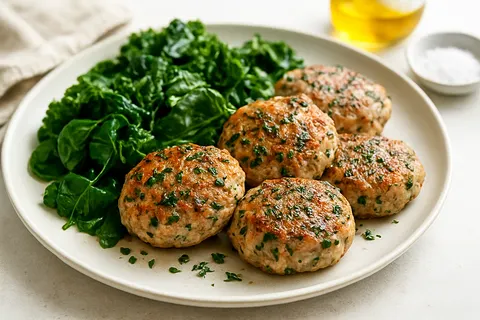 Herbed Turkey Breakfast Patties with Steamed Greens