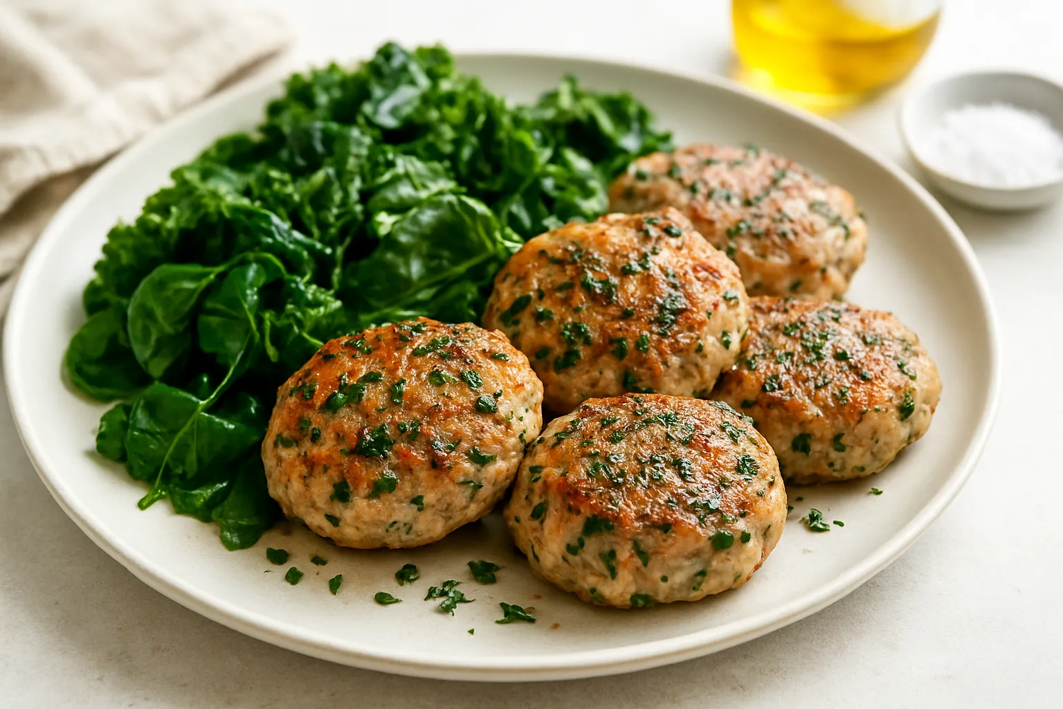 Herbed Turkey Breakfast Patties with Steamed Greens