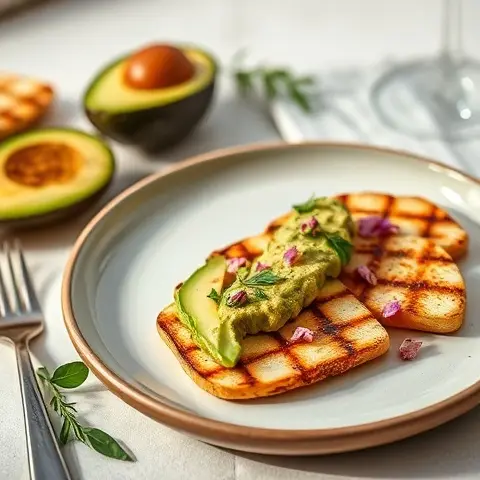 Avocado Mash on Grilled Halloumi Slices