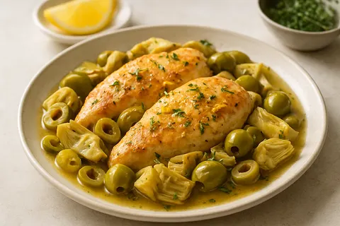Lemon-Thyme Chicken with Artichokes and Olives