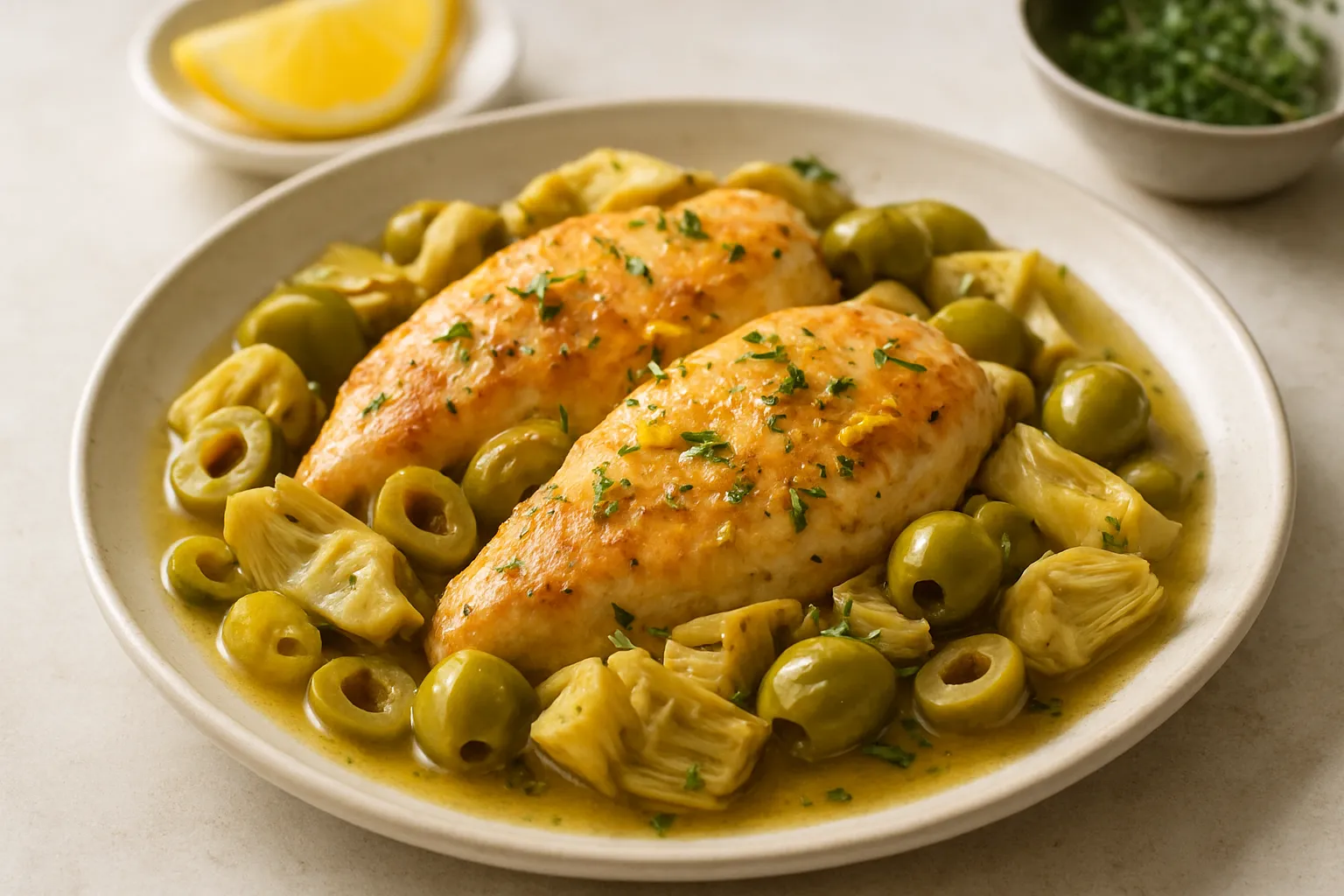 Lemon-Thyme Chicken with Artichokes and Olives