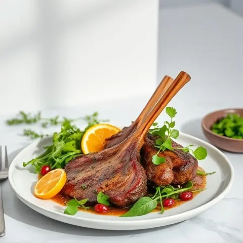 Garlic-Rosemary Lamb Loin Chops with Arugula Citrus Salad