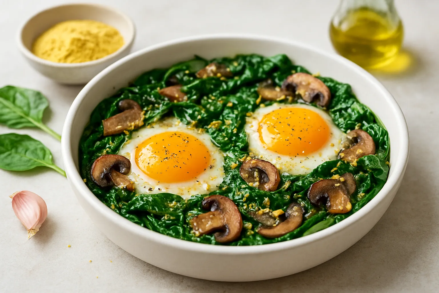Savory Shirred Eggs with Spinach and Mushrooms