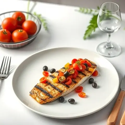 Grilled Swordfish with Tomato-Olive Relish