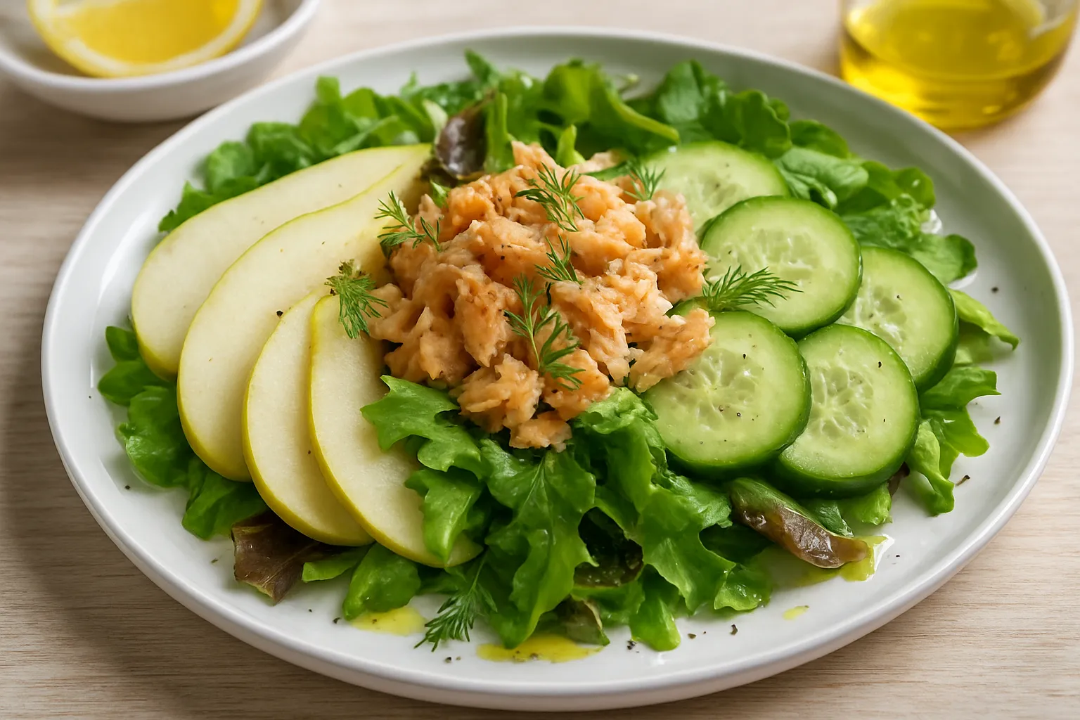 Fresh Pear, Cucumber & Smoked Trout-free Fish Flakes Plate