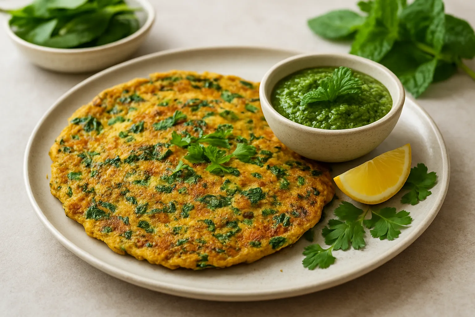 Nutritious Besan Chilla with Spinach and Mint Chutney