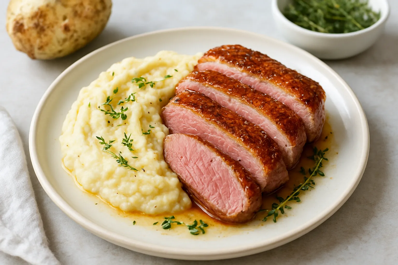 Seared Duck Breast with Creamy Celeriac Mash