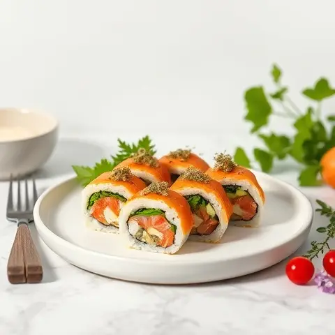 Salmon-Egg Breakfast Sushi Rolls (Cauliflower Rice)