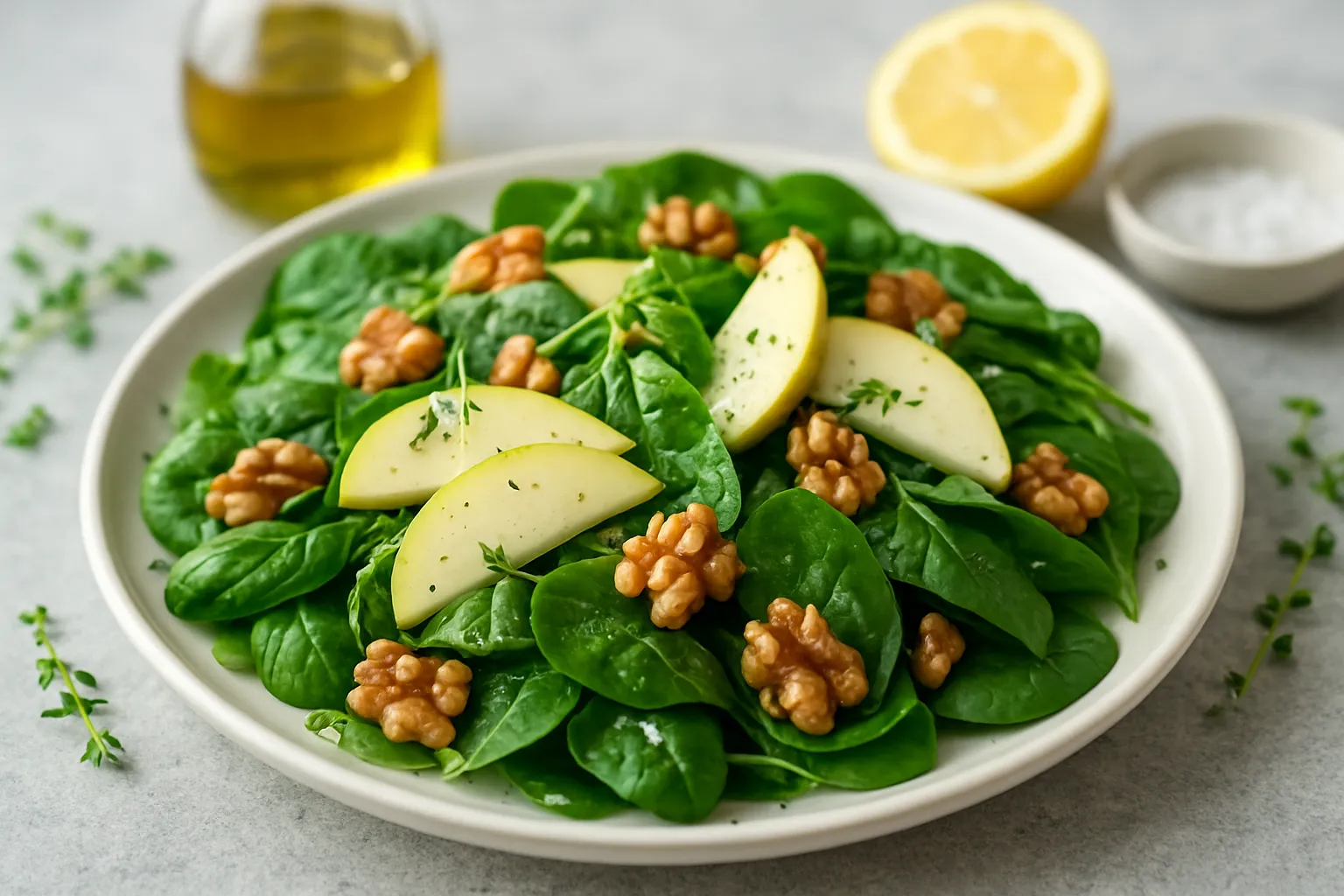 Nutritious Spinach, Pear, & Walnut Salad with Lemon-Thyme Dressing