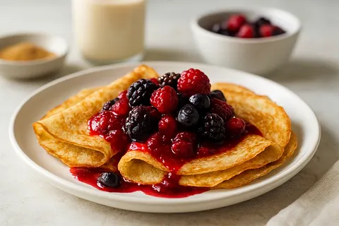 Almond Flour Breakfast Crepes with Berry Compote