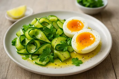 Soft-Boiled Eggs with Steamed Zucchini Ribbons