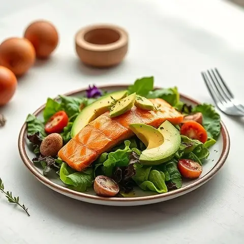 Salmon and Avocado Poke Salad on Mixed Greens