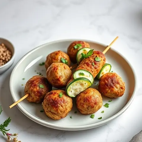Oven-Baked Turkey Zucchini Meatballs on Skewers