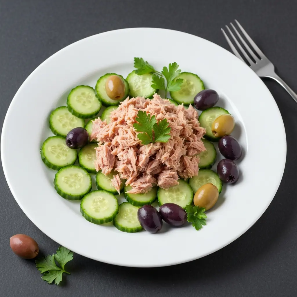 Tuna, Cucumber, and Olive Plate with Parsley