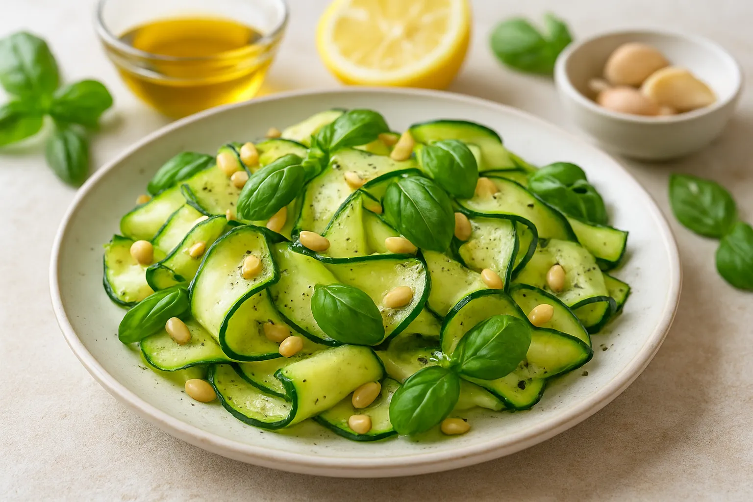 Lemon-Basil Zucchini Ribbons with Pine Nuts