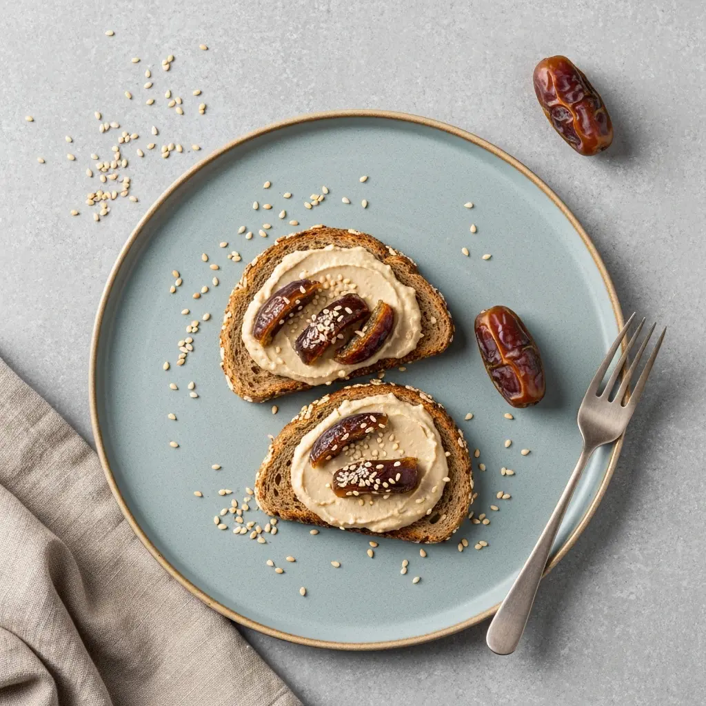 Tahini and Date Whole-Grain Toast with Sesame Seeds