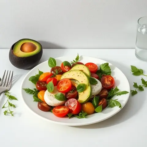 Colorful Caprese Salad with Heirloom Tomatoes & Avocado
