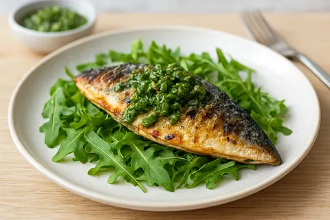 Pan-Grilled Mackerel with Salsa Verde and Rocket