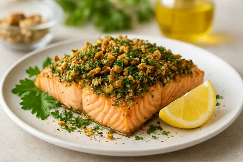 Baked Salmon with Walnut-Herb Crust